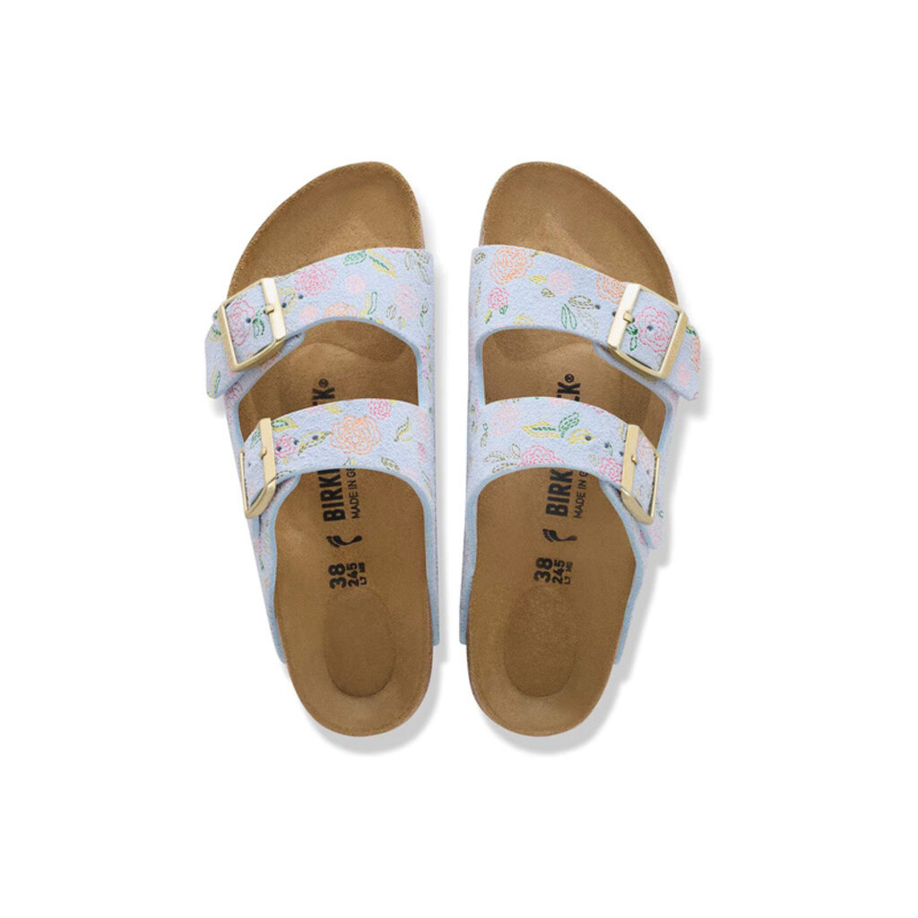 BIRKENSTOCK ARIZONA FLOWERS SUEDE-BABY BLUE | BEND SHOE CO