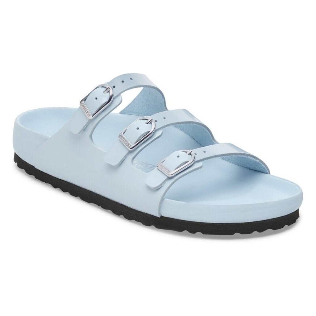 BIRKENSTOCK FLORIDA EXQUISITE BUCKLE HIGH SHINE LEATHER-BABY BLUE | BEND SHOE CO
