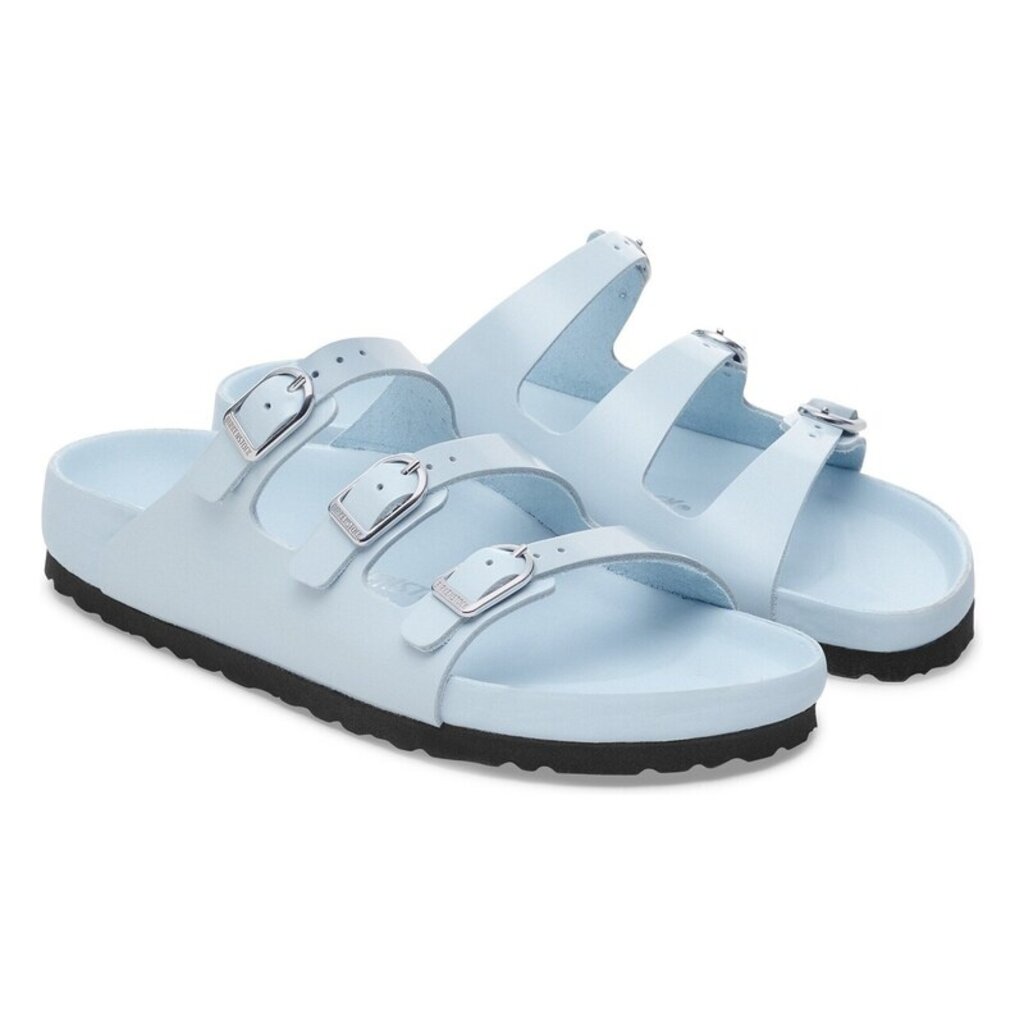 BIRKENSTOCK FLORIDA EXQUISITE BUCKLE HIGH SHINE LEATHER-BABY BLUE | BEND SHOE CO