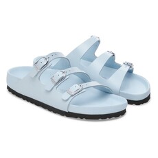 BIRKENSTOCK FLORIDA EXQUISITE BUCKLE HIGH SHINE LEATHER-BABY BLUE | BEND SHOE CO