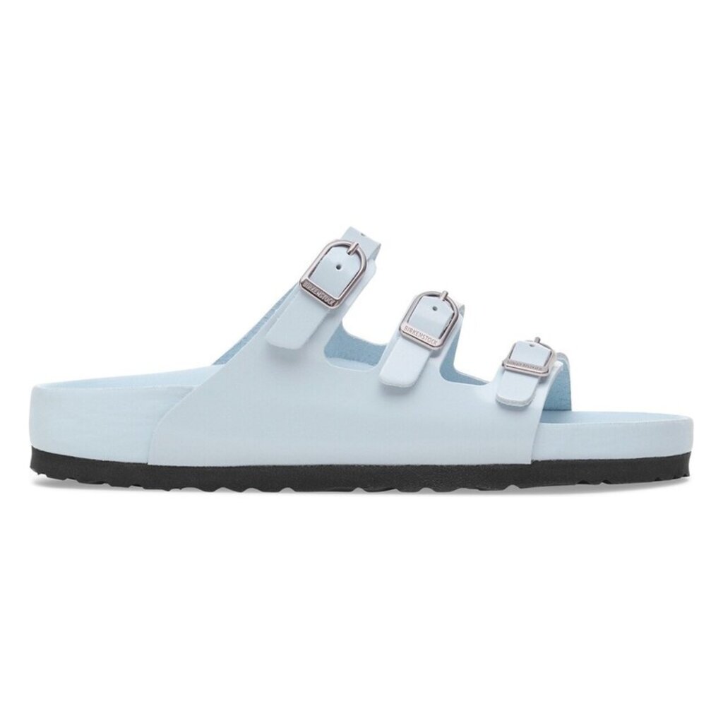 BIRKENSTOCK FLORIDA EXQUISITE BUCKLE HIGH SHINE LEATHER-BABY BLUE | BEND SHOE CO