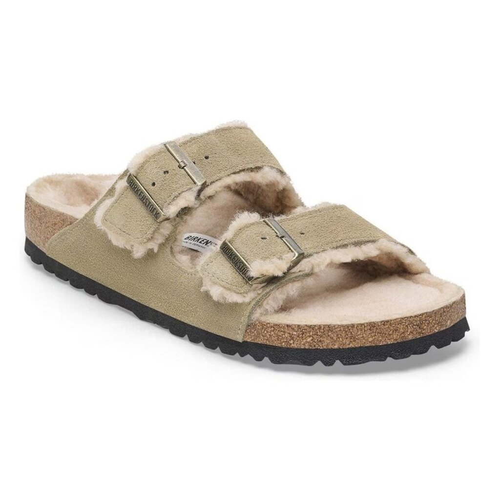 BIRKENSTOCK ARIZONA SHEARLING SUEDE LEATHER-TAUPE | BEND SHOE CO