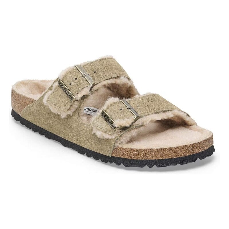 BIRKENSTOCK ARIZONA SHEARLING SUEDE LEATHER-TAUPE