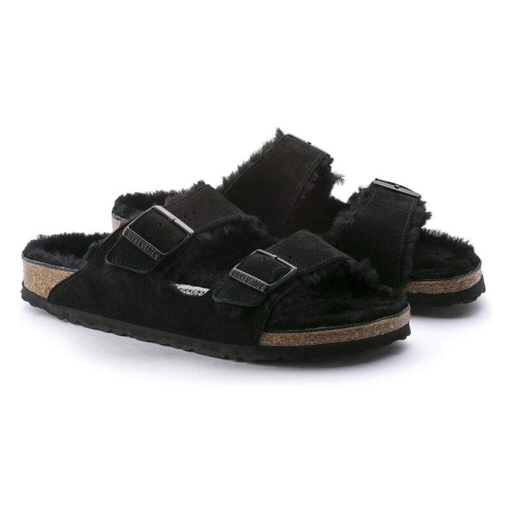 BIRKENSTOCK ARIZONA SHEARLING SUEDE LEATHER-BLACK | BEND SHOE CO