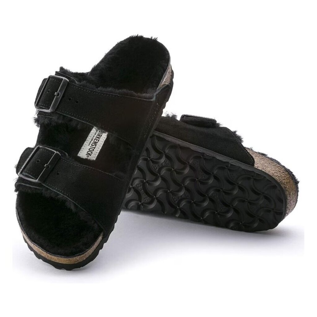 BIRKENSTOCK ARIZONA SHEARLING SUEDE LEATHER-BLACK | BEND SHOE CO