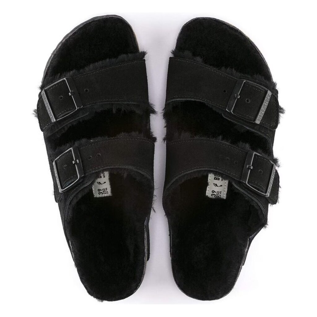 BIRKENSTOCK ARIZONA SHEARLING SUEDE LEATHER-BLACK | BEND SHOE CO
