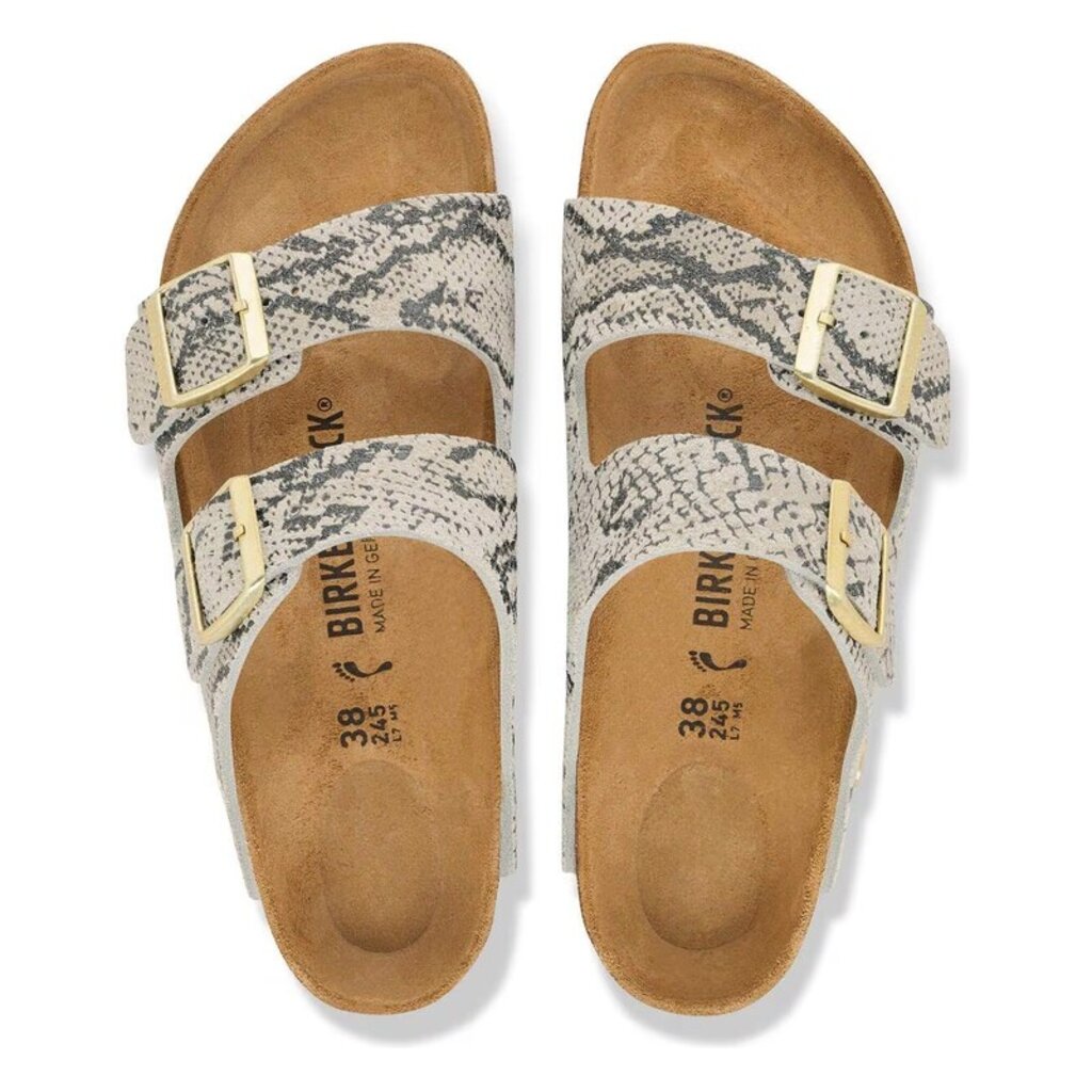 BIRKENSTOCK ARIZONA SUEDE-SNAKE PRINT OYSTER | BEND SHOE CO