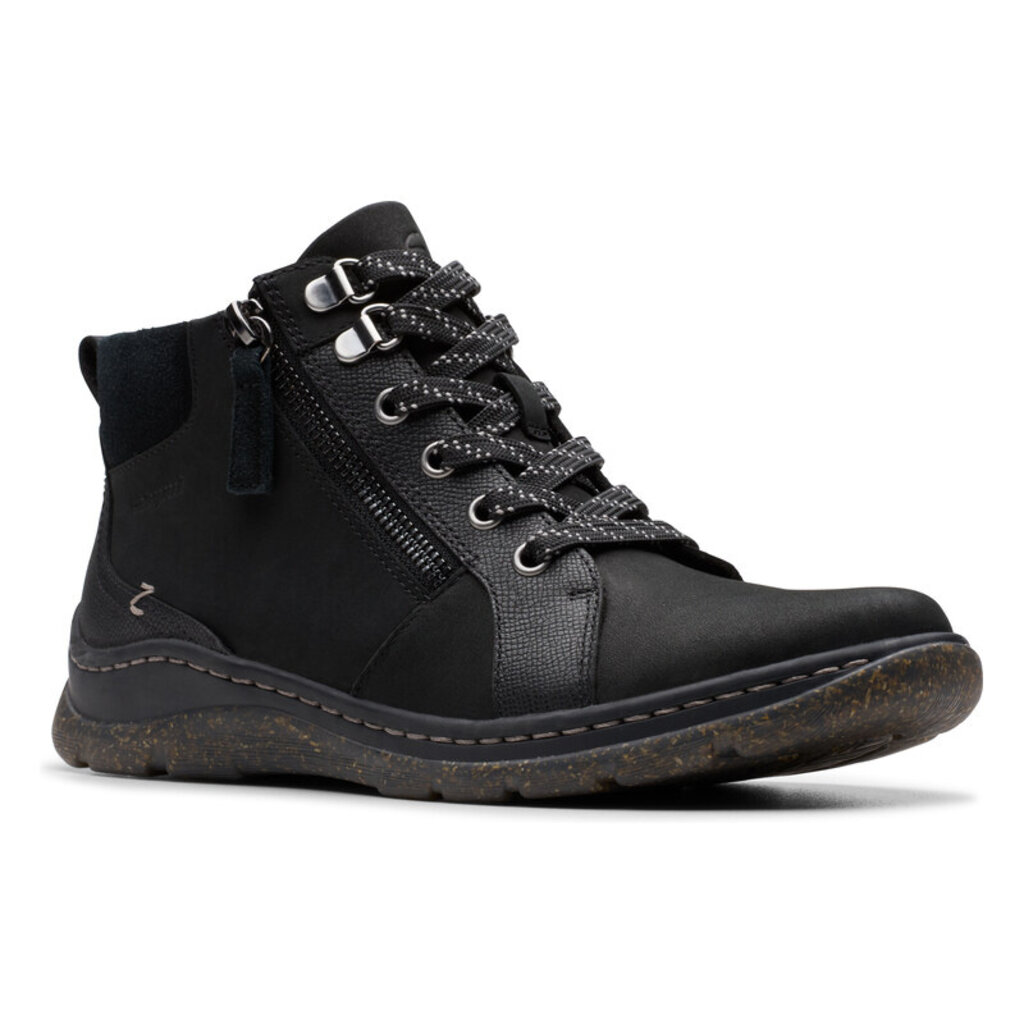 CLARKS WOMEN'S ORLENE TOP WATERPROOF NUBUC-BLACK | BEND SHOE CO