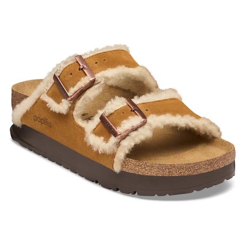BIRKENSTOCK ARIZONA FLEX PLATFORM SUEDE/TEDDY EDGE-MINK/NATURAL