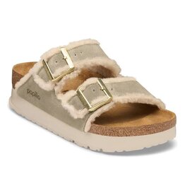 BIRKENSTOCK ARIZONA FLEX PLATFORM SUEDE/TEDDY EDGE-TAUPE/NATURAL