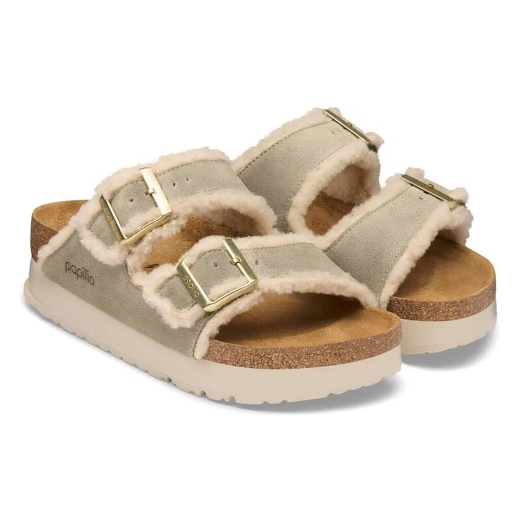 BIRKENSTOCK ARIZONA FLEX PLATFORM SUEDE/TEDDY EDGE-TAUPE/NATURAL | BEND SHOE CO