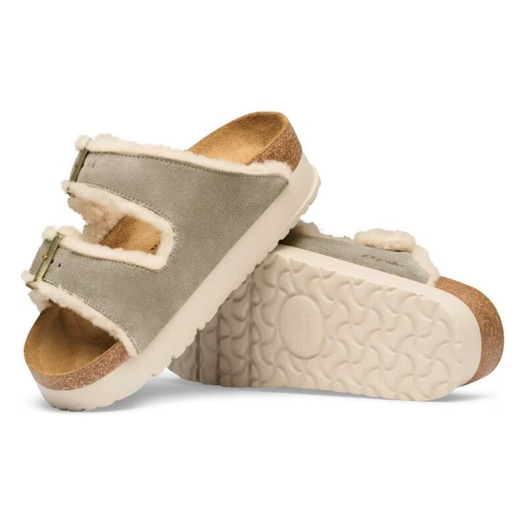 BIRKENSTOCK ARIZONA FLEX PLATFORM SUEDE/TEDDY EDGE-TAUPE/NATURAL | BEND SHOE CO