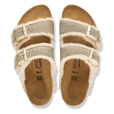 BIRKENSTOCK ARIZONA FLEX PLATFORM SUEDE/TEDDY EDGE-TAUPE/NATURAL | BEND SHOE CO