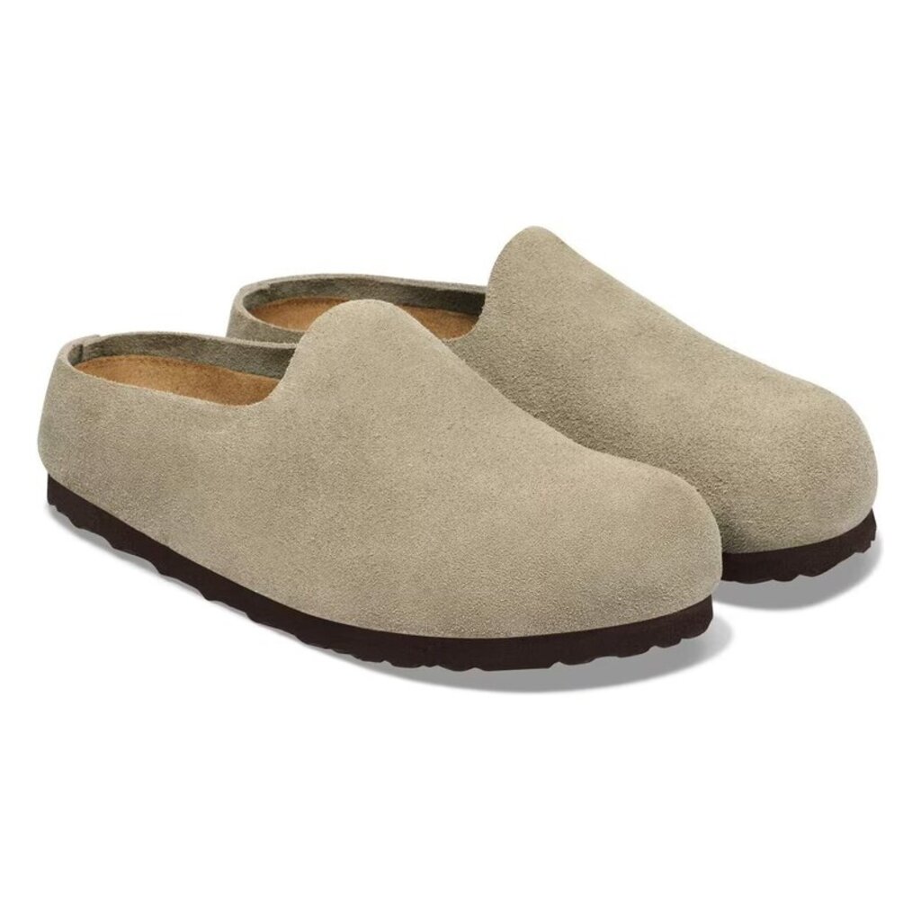 BIRKENSTOCK AMSTERDAM WRAPPED SUEDE-TAUPE | BEND SHOE CO