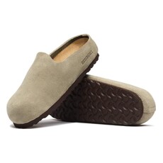 BIRKENSTOCK AMSTERDAM WRAPPED SUEDE-TAUPE | BEND SHOE CO