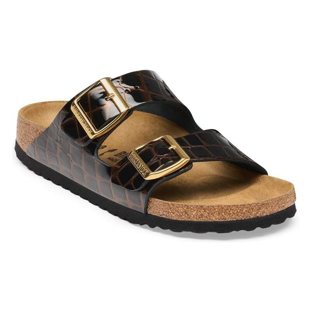 BIRKENSTOCK ARIZONA EMBOSSED LEATHER-ANIMAL BLACK | BEND SHOE CO