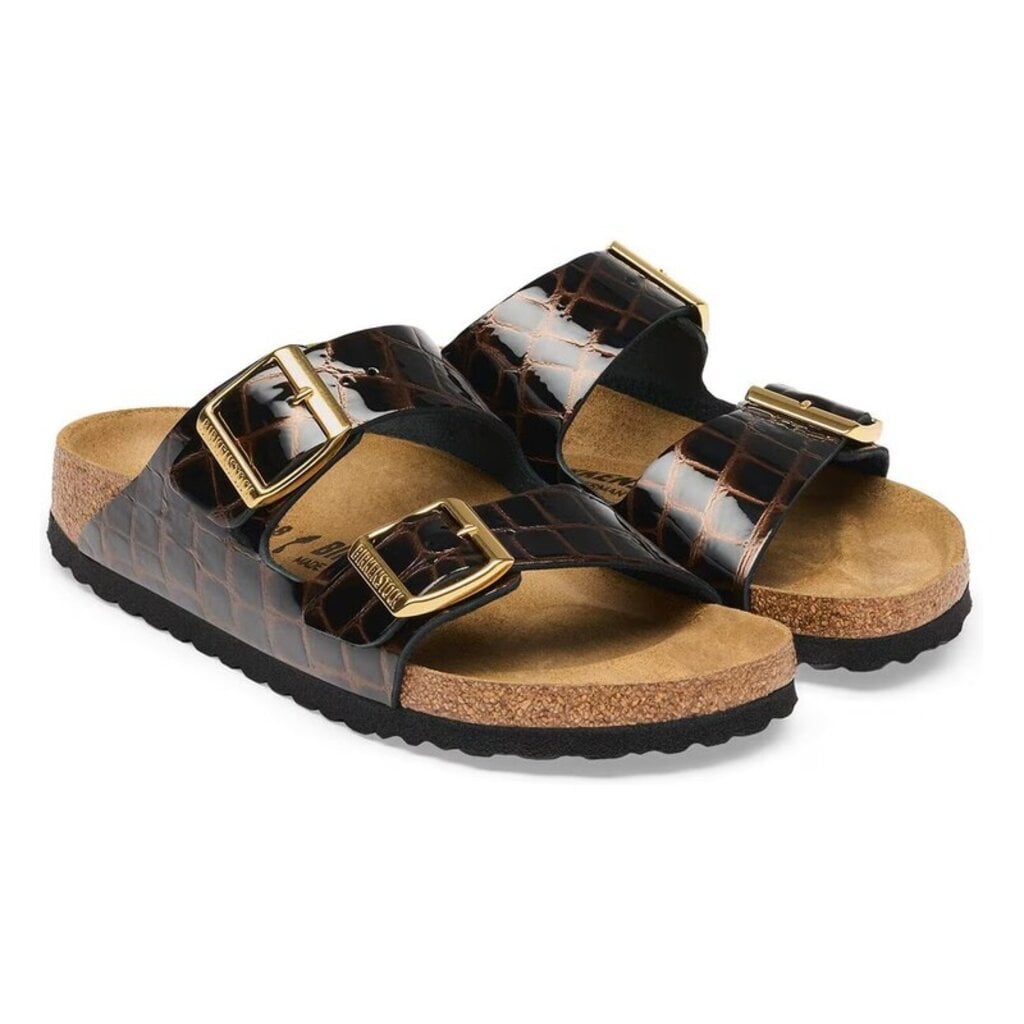 BIRKENSTOCK ARIZONA EMBOSSED LEATHER-ANIMAL BLACK | BEND SHOE CO