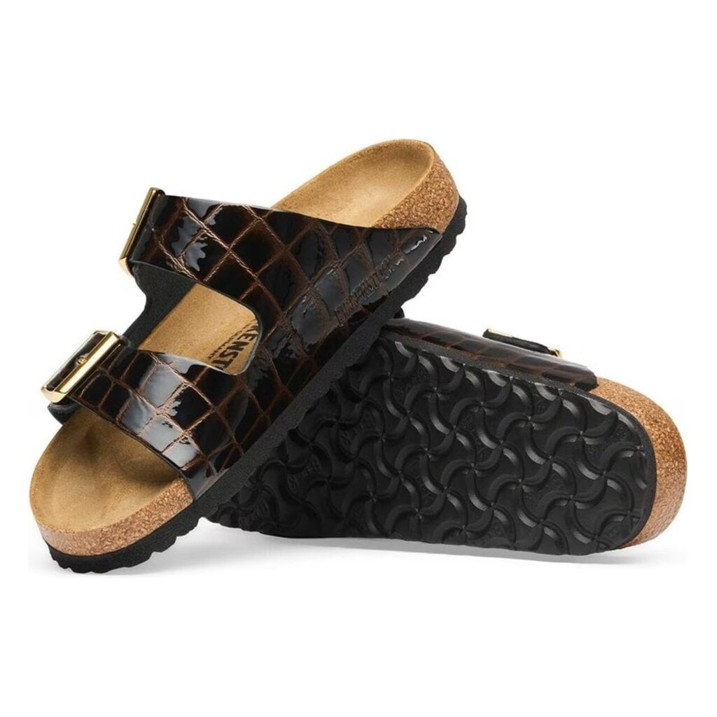 BIRKENSTOCK ARIZONA EMBOSSED LEATHER-ANIMAL BLACK | BEND SHOE CO