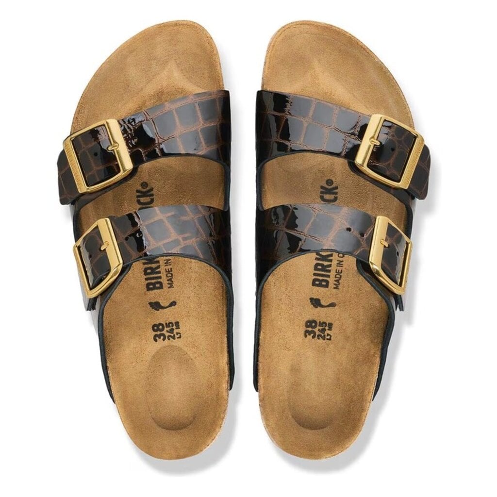BIRKENSTOCK ARIZONA EMBOSSED LEATHER-ANIMAL BLACK | BEND SHOE CO