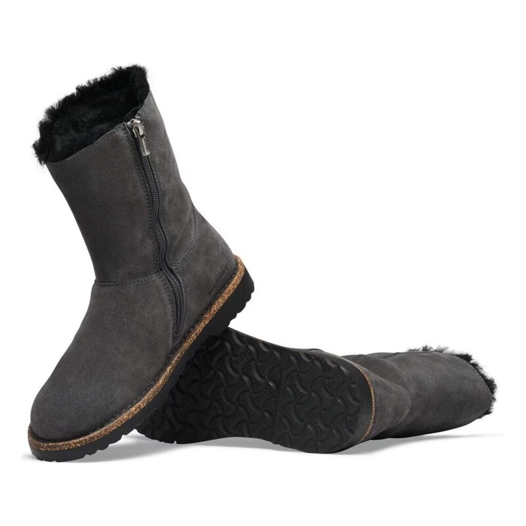 BIRKENSTOCK UPPSALA ZIP SHEARLING SUEDE-CHARCOAL/BLACK | BEND SHOE CO