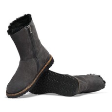 BIRKENSTOCK UPPSALA ZIP SHEARLING SUEDE-CHARCOAL/BLACK | BEND SHOE CO