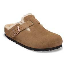 BIRKENSTOCK BOSTON SHEARLING SUEDE LEATHER-DARK TEA/SANDCASTLE | BEND SHOE CO