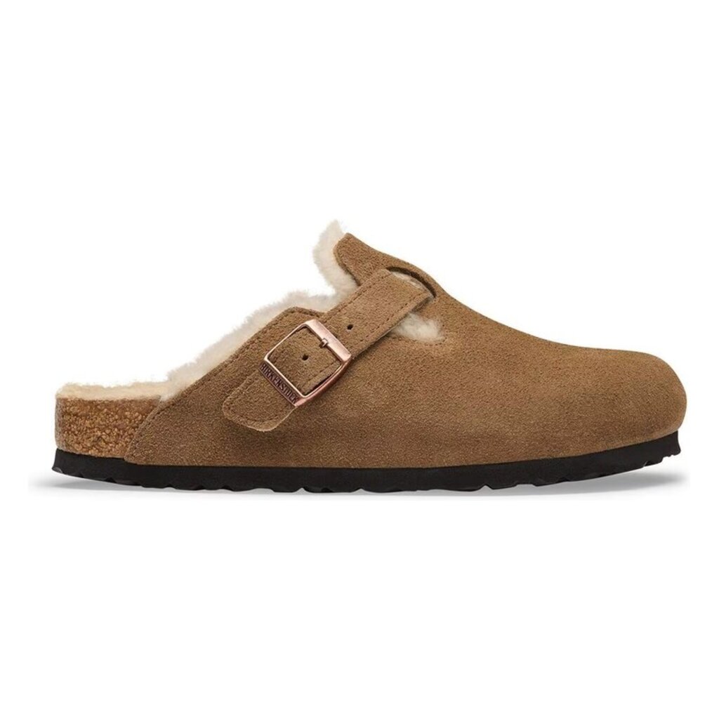 BIRKENSTOCK BOSTON SHEARLING SUEDE LEATHER-DARK TEA/SANDCASTLE | BEND SHOE CO