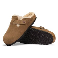 BIRKENSTOCK BOSTON SHEARLING SUEDE LEATHER-DARK TEA/SANDCASTLE | BEND SHOE CO