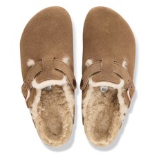 BIRKENSTOCK BOSTON SHEARLING SUEDE LEATHER-DARK TEA/SANDCASTLE | BEND SHOE CO