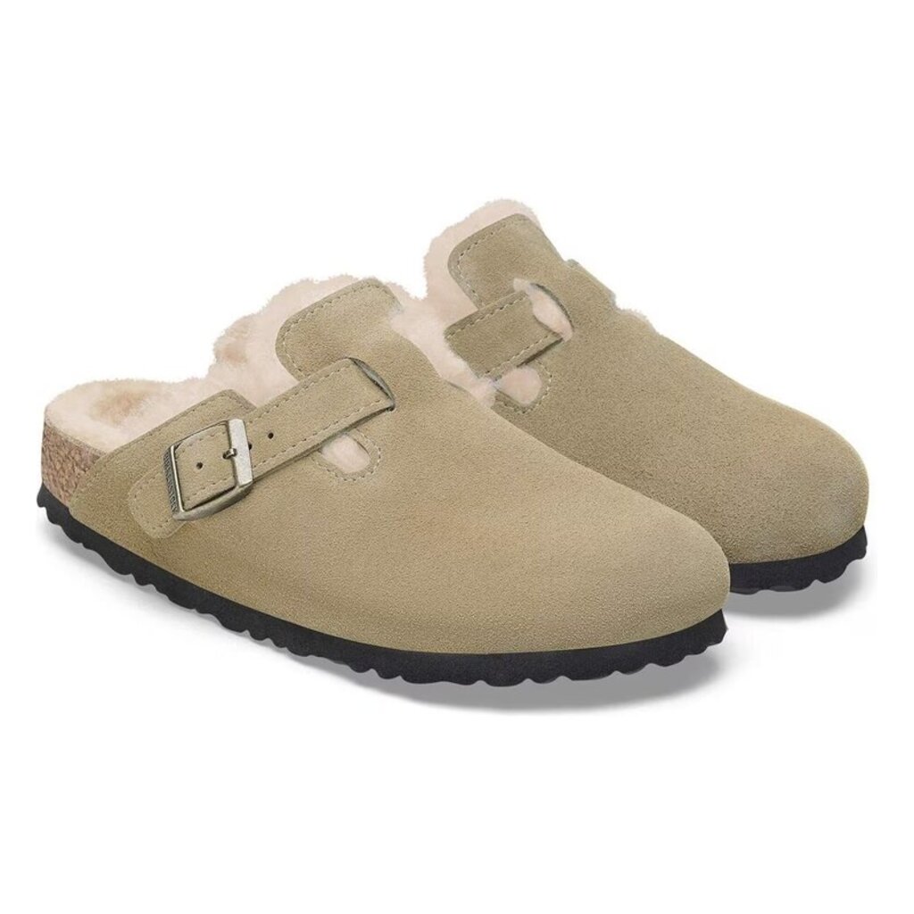 BIRKENSTOCK BOSTON SUEDE SHEARLING-TAUPE/SANDCASTLE | BEND SHOE CO