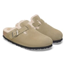 BIRKENSTOCK BOSTON SUEDE SHEARLING-TAUPE/SANDCASTLE | BEND SHOE CO