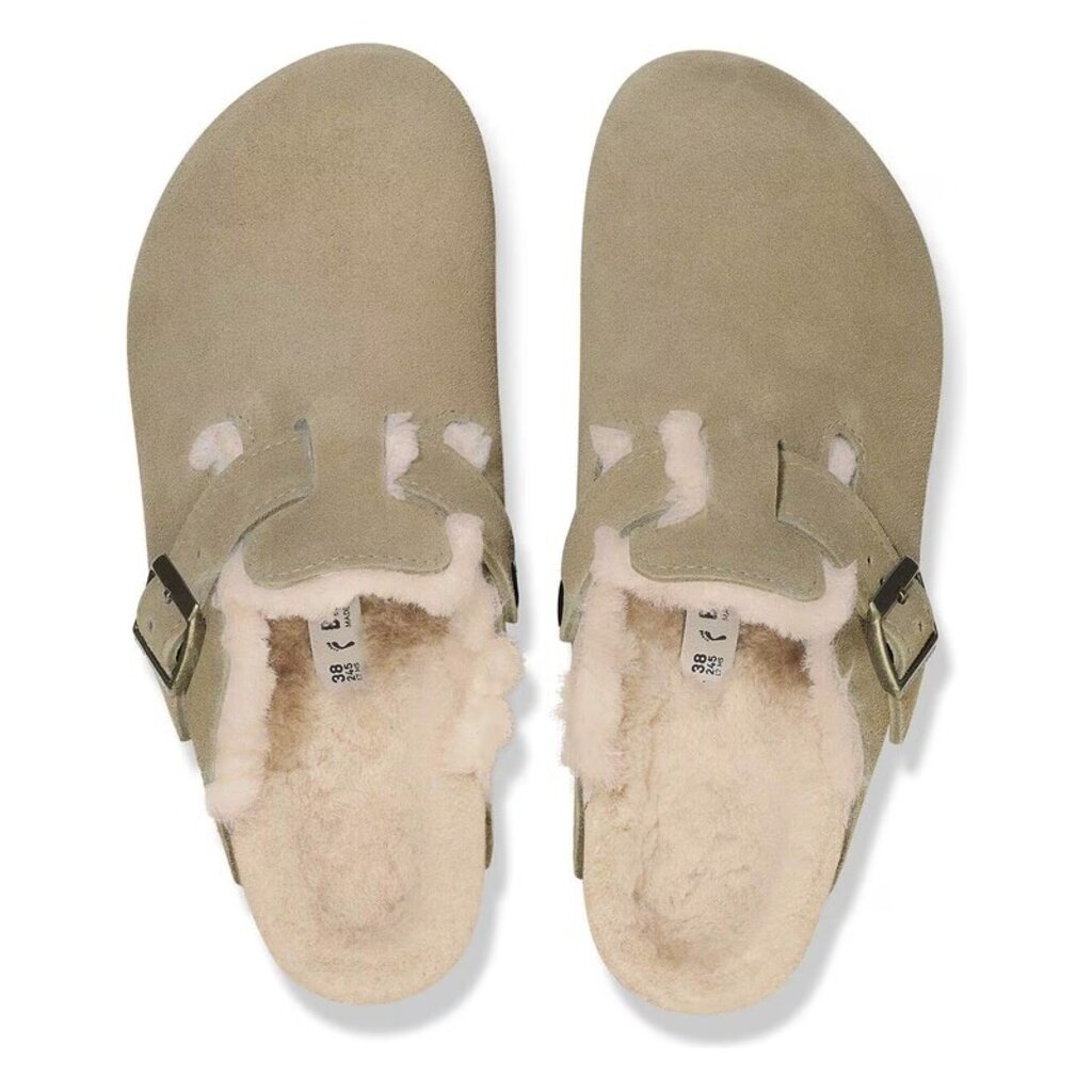 BIRKENSTOCK BOSTON SUEDE SHEARLING-TAUPE/SANDCASTLE | BEND SHOE CO