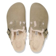 BIRKENSTOCK BOSTON SUEDE SHEARLING-TAUPE/SANDCASTLE | BEND SHOE CO