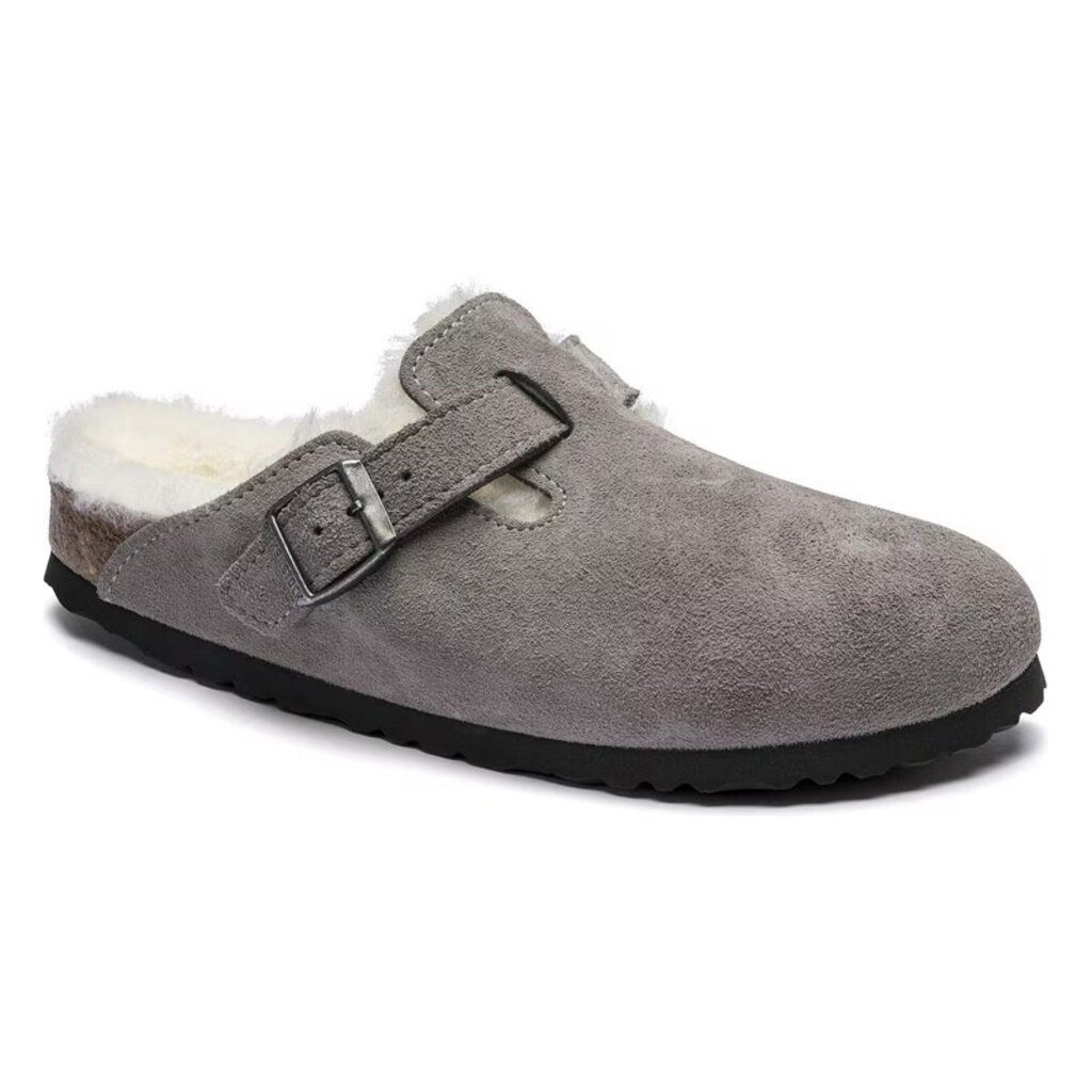 BIRKENSTOCK BOSTON SHEARLING SUEDE LEATHER-STONE COIN | BEND SHOE CO
