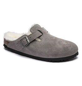 BIRKENSTOCK BOSTON SHEARLING SUEDE LEATHER-STONE COIN