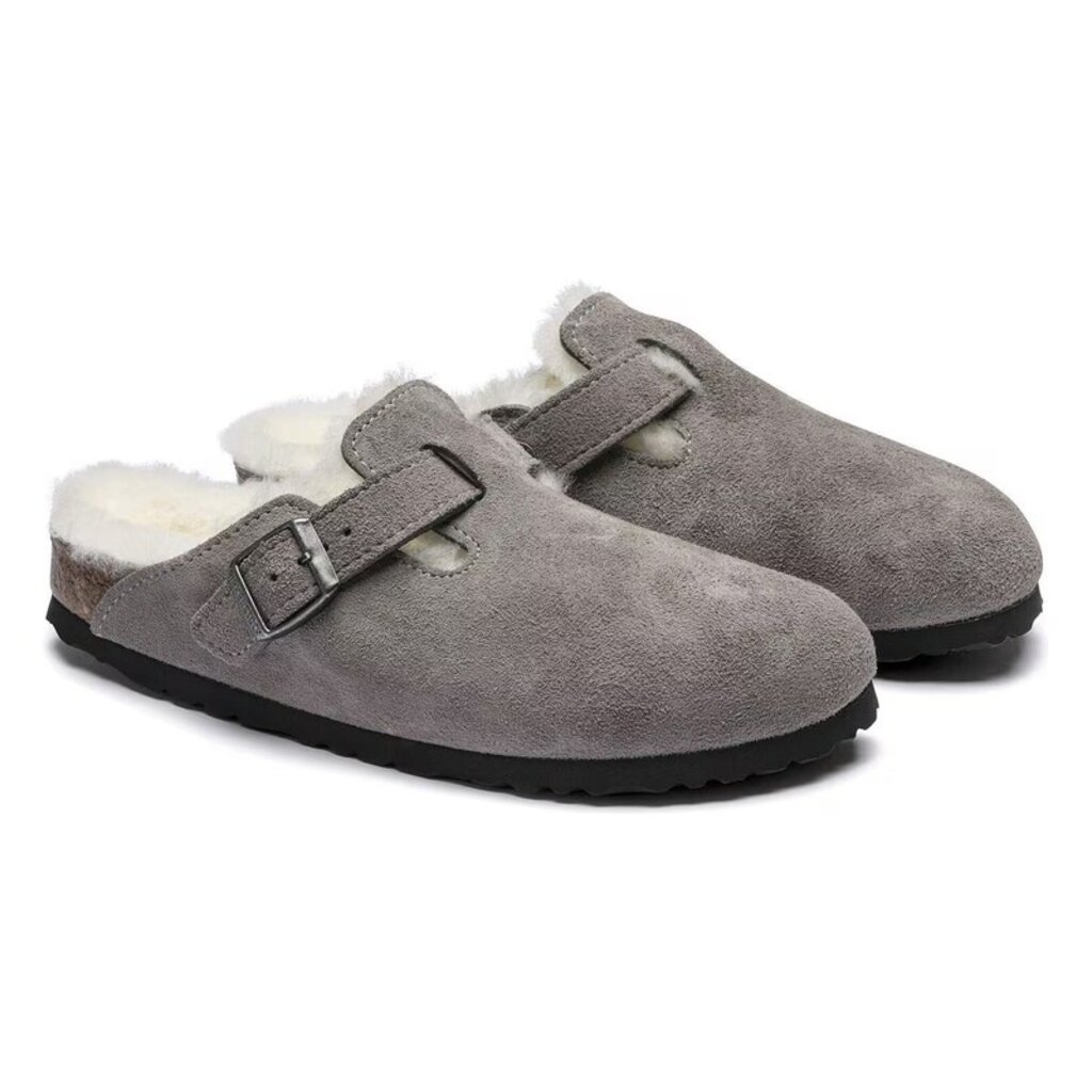 BIRKENSTOCK BOSTON SHEARLING SUEDE LEATHER-STONE COIN | BEND SHOE CO