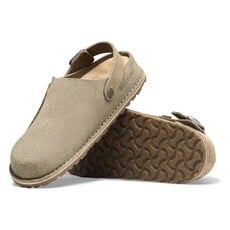 BIRKENSTOCK LUTRY SUEDE/NUBUCK SHEARLING-TAUPE | BEND SHOE CO