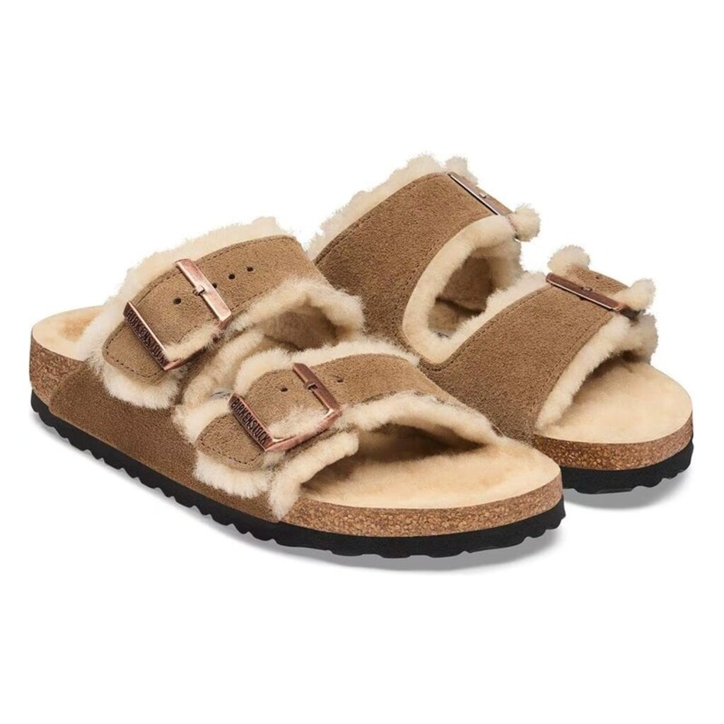 BIRKENSTOCK ARIZONA SHEARLING SUEDE-DARK TEA/SANDCASTLE | BEND SHOE CO