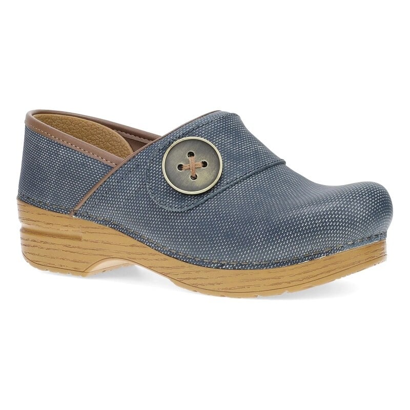 DANSKO WOMEN'S PRO BUTTON LEATHER CLOG-DENIM