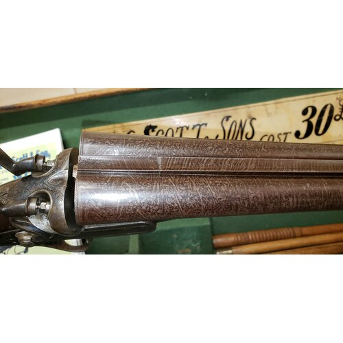 W. & C. Scott Double Barrel Hammer 12 bore Shotgun, 1872 w Original case, Excellent condition