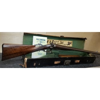 W. & C. Scott Double Barrel Hammer 12 bore Shotgun, 1872 w Original case, Excellent condition