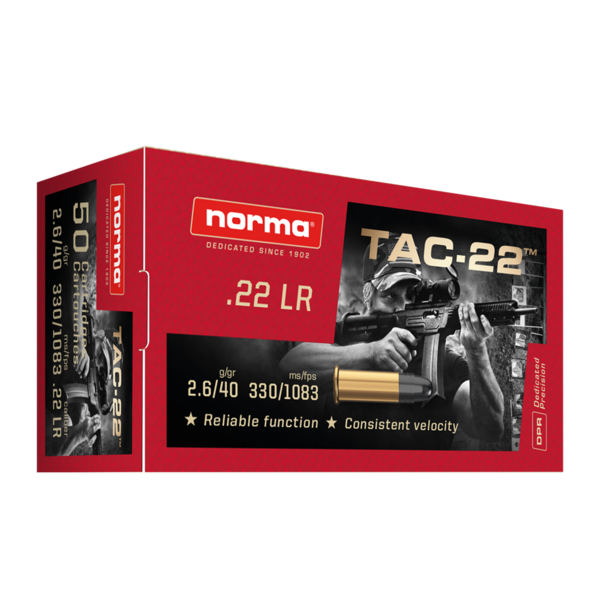 Norma TAC-22 LR 40gr 1083 FPS, 50 rounds/box