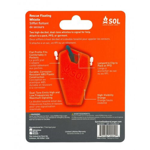 SOL Rescue Floating Whistle 2-pack