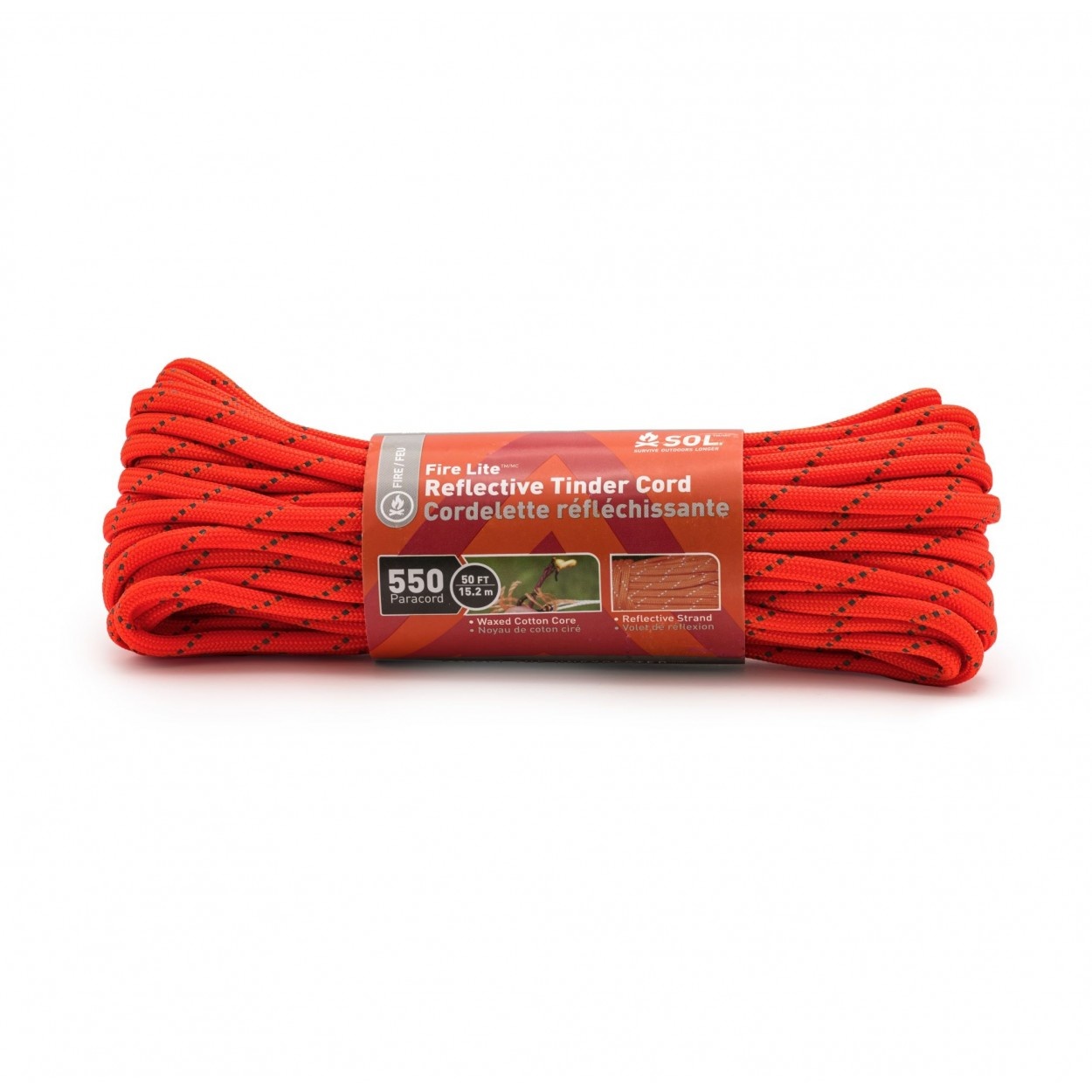 SOL Utility Paracord Fire Lite Reflective Tinder Cord 50ft - Monashee  Outdoors