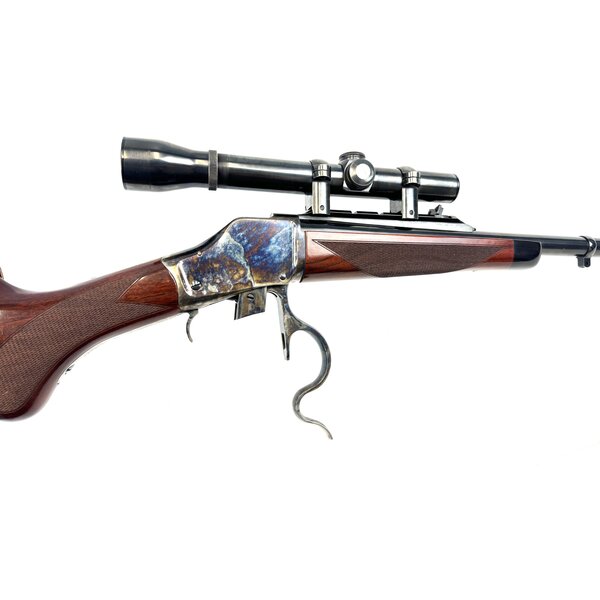 Uberti 1885 High Wall Reproduction .303 British "Courteney" Stalking Rifle, with Full Leather Cheek Riser, Weaver Scope, Rings, Excellent Condition