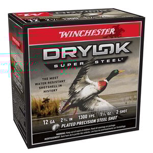Winchester 12 Gauge Super X 2 3/4", 1300 FPS, 1 1/4 oz, #2 Drylok Super Steel Magnum Plated Steel Shot