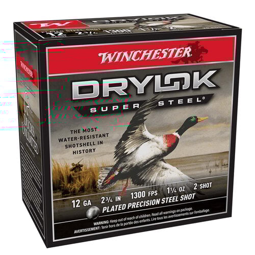 Winchester 12 Gauge Super X 2 3/4", 1300 FPS, 1 1/4 oz, #2 Drylok Super Steel Magnum Plated Steel Shot