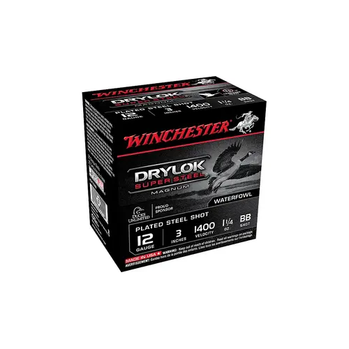 Winchester 12 Gauge Super X  3", 1400 FPS, 1 1/4 oz, #BB Drylok Super Steel Shot