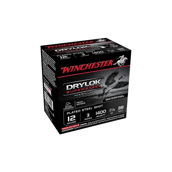 Winchester 12 Gauge Super X  3", 1400 FPS, 1 1/4 oz, #BB Drylok Super Steel Shot