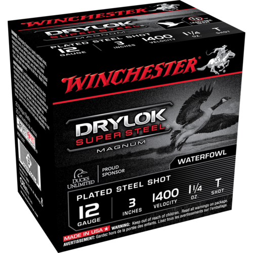 Winchester 12 Gauge Super X  3", 1400 FPS, 1 1/4 oz, #T Drylok Super Steel Shot